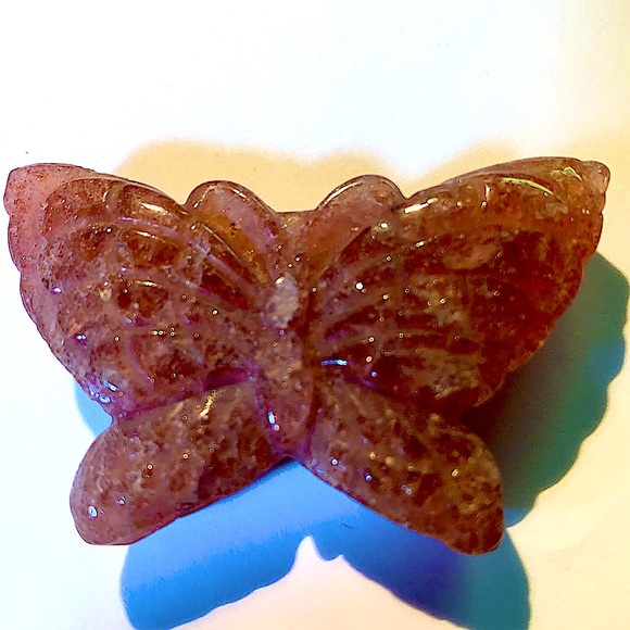 BUTTERFLY STRAWBERRY QUARTZ CARVED CRYSTAL NEW HEALING STONE - Picture 5 of 9